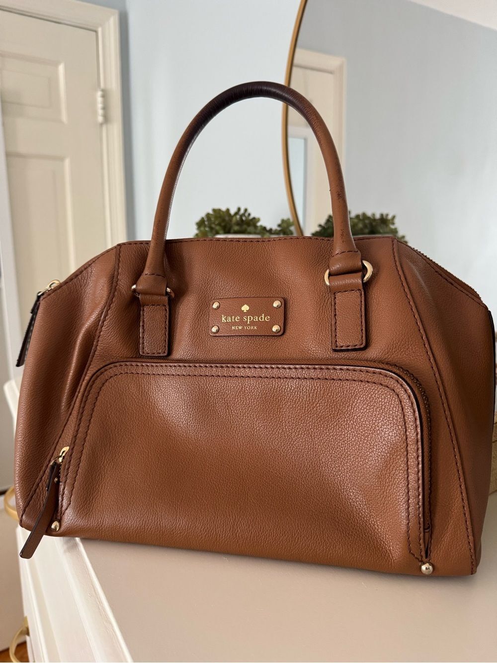 Kate Spade Baxter Street Catalina Satchel Cognac Leather Handbag